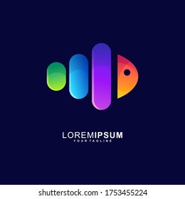 awesome fish gradient logo design vector premium