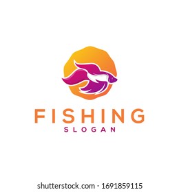 awesome fishing fish gradient logo vector