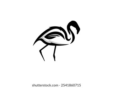 Awesome Flamingo Animal Outline Logo Design Colored