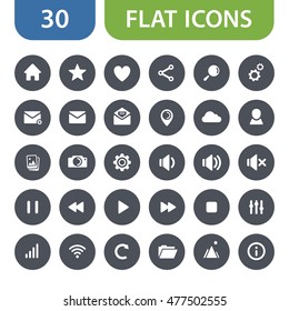 Awesome flat round icons set for your Website, UI, UX, Mobile design, Apps, Multimedia