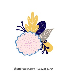 Awesome floral card. Flowers in vector. Lovely childish card in stylish colors.