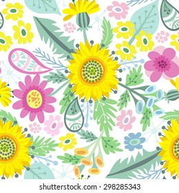 Awesome floral pattern go bright summer flowers, plants, branches and graphic elements.
