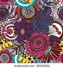 Awesome floral pattern go bright flowers, plants, branches and graphic elements.