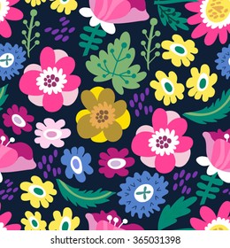 Awesome floral pattern go bright flowers, plants, branches and graphic elements.