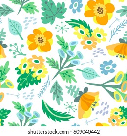 Awesome floral pattern go bright flowers, plants, branches and graphic elements.
