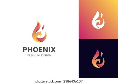awesome flying phoenix gradient logo vector illustration, phoenix fire energy symbol logo template