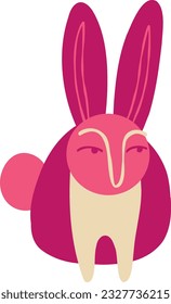 Awesome funny bunny with a cute face. Easter Character . Illustration in a modern childish hand-drawn style
