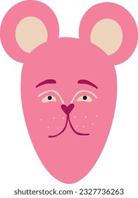 Awesome funny pink bear with a sad face, Illustration in a modern childish hand-drawn style