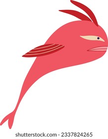 Awesome funny red fish with a face, Illustration in a modern childish hand-drawn style