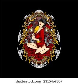 awesome geisha illustration for t shirt design