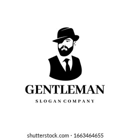 Awesome Gentleman Element Design Man With Head Beard Logo Design