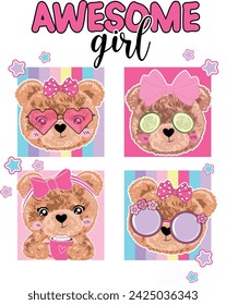 AWESOME GIRL BEAUTY CUTE BEAR FRIENDS