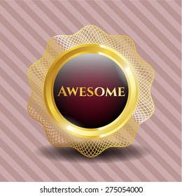 Awesome gold shiny badge with pink background