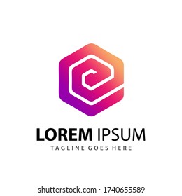 Awesome Gradient Letter E Hexagon Logo Designs Template Premium