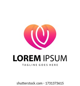 Awesome Gradient Letter N Love Company Modern Logo Design Template Premium