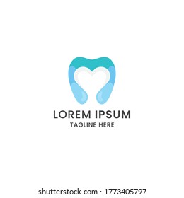 Awesome gradient tooth and love dental care logo icon design template