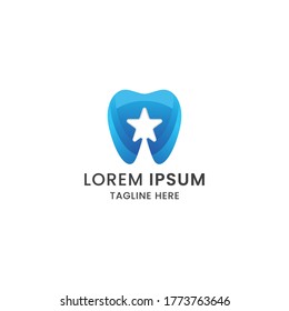 Awesome gradient tooth with star abstract dental clinic, Dentist logo icon design template