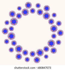 Awesome greeting card with abstract flowers. Items arranged radially on pale pink background. Template for writing or for placing photos.