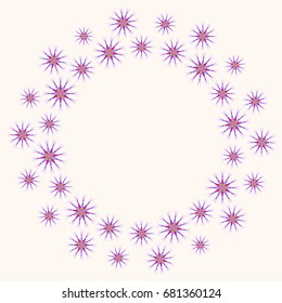 Awesome greeting card with abstract flowers. Items arranged radially on pale pink background. Template for writing or for placing photos.