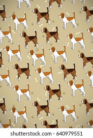 Awesome greeting card with cute cartoon dog. Breed beagle. Can be used for wallpaper, pattern fills, greeting cards, webpage backgrounds, wrapping paper and textile or fabric. Vector illustration.