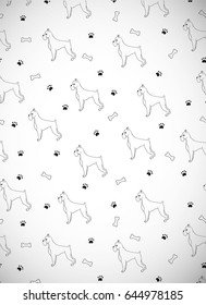 Awesome greeting card with dogs bones and paws. Boxer breed. For wallpaper, pattern fills, greeting cards, webpage backgrounds, wrapping paper and textile or fabric. Vector illustration.