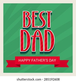 A awesome greeting card for Happy Father's Day with red ribbon and green background.