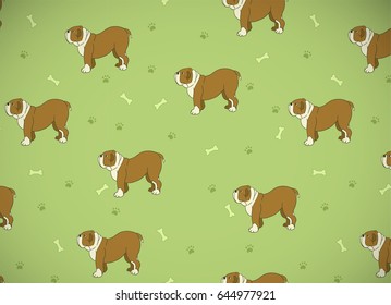 Awesome greeting card. seamless pattern with cute dogs. Breed bulldog. Vector illustration.
