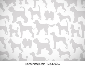 Awesome greeting card with silhouettes of cartoon dogs. Different breeds. Vector illustration. 