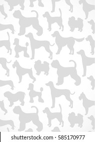 Awesome greeting card with silhouettes of cartoon dogs. Different breeds. Vector illustration. 