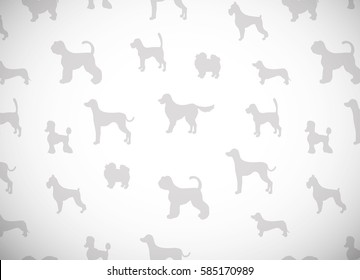 Awesome greeting card with silhouettes of cartoon dogs. Different breeds. Vector illustration. 