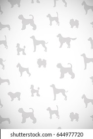 Awesome greeting card with silhouettes of cartoon dogs. Different breeds. Vector illustration. 