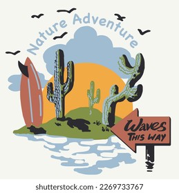 Awesome hand drawn nature adventure landscape illustration t-shirt vector graphic artwork for fashion