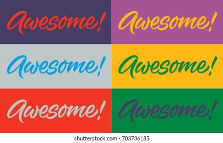 awesome, handwritten text, calligraphy, set of cards, lettering