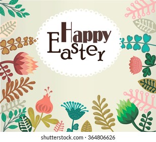 Awesome happy easter card in vector. spring flowers. Stylish holiday background in popular style