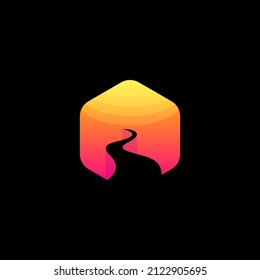Awesome Hexagon Sunset View Premium Logo Vector