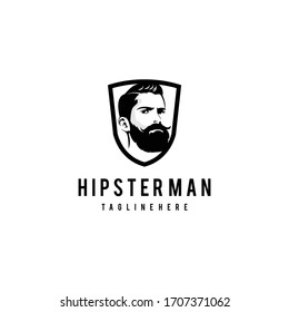  Awesome  Hipster Man Logo With Shield and Beard Logotype Design Vector