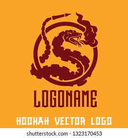 Awesome hookah logo - snake blows smoke.  Isolated vector illustration on yellow background.