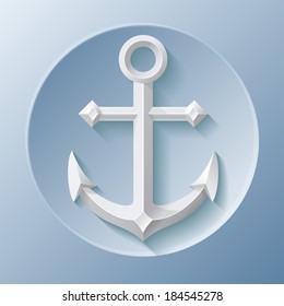 Awesome icon of anchor with shadow on blue