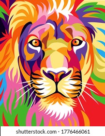 awesome illustrations of colorful lion heads, attractive designs,
simple, popart style. - Vector.