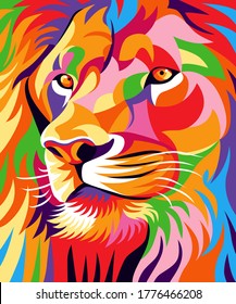 awesome illustrations of colorful lion heads, attractive designs,
simple, popart style. - Vector.