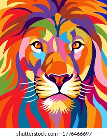 awesome illustrations of colorful lion heads, attractive designs,
simple, popart style. - Vector.