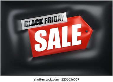 Awesome inflated modern 3d banner for Sale, offers and discounts in black and red colors. Sale background, vector illustration