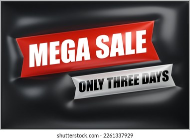 Awesome inflated modern 3d banner for Mega sale, offers and discounts in black and red colors. Sale background, vector illustration