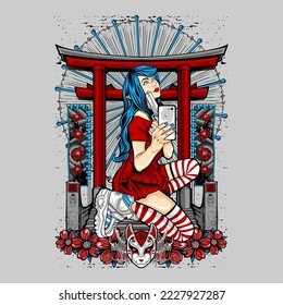 awesome japanese illustration theme for tshirt design