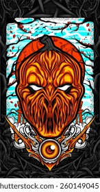 awesome japanese oni mask illustration 