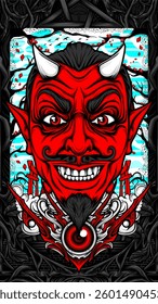 awesome japanese oni mask illustration 