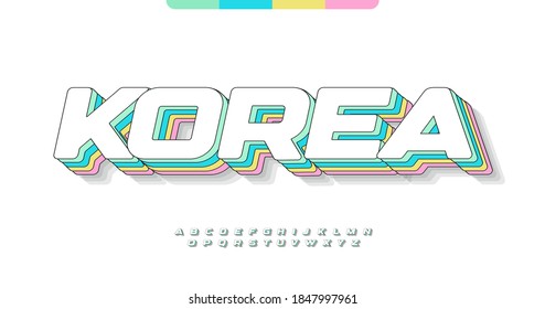 Awesome Korea alphabet  Kawaii Pastel color stunning font  Wide   bold type for modern comic art  logo  headline  creative lettering  Minimal style sans expanded letters  vector typographic design