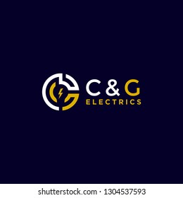 Awesome Letter C and G Lightning Bolt Electric Dark Background Concept Logo Design