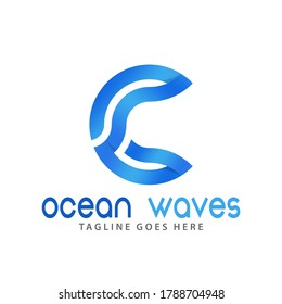 Awesome Letter C Ocean Waves Logos Design Vector Illustration Template