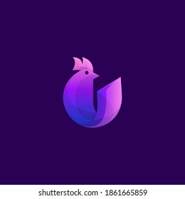 Awesome Letter U Rooster Premium Logo
